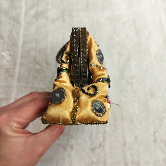 Beaded Butterfly Evening Clutch | Gold Satin Sequin Formal Bag | Whimsigoth - Picture 3 of 9